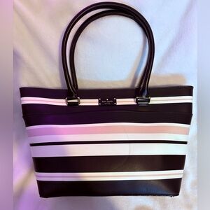 Kate Spade Black and Pink Striped Tote